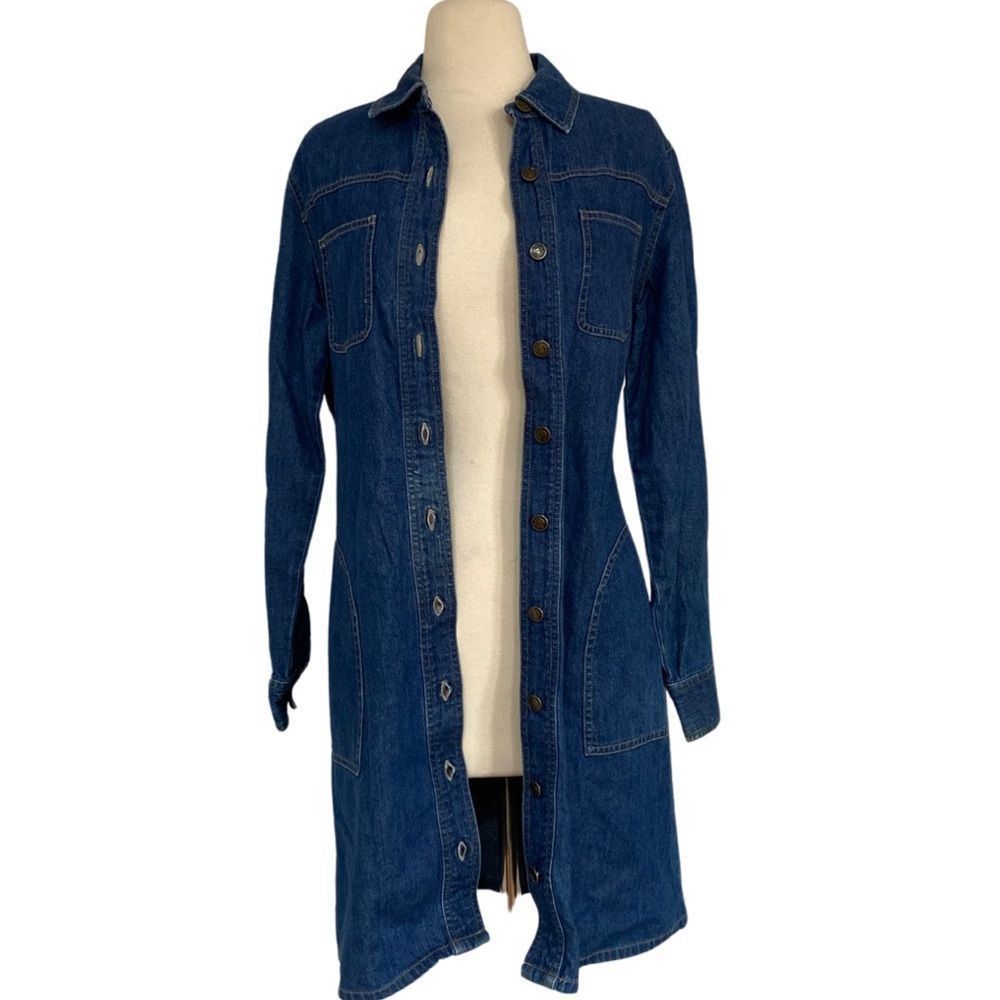 Vintage Retro 90s Talbot's Denim Long Sleeve Button Down Collared Shirt Dress - Picture 5 of 8